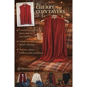 COZY CHERRY CHIC LSYERED LATTE SIPPER Chicos Size‎ 1 Sleeveless Vest Cardigan ♥️